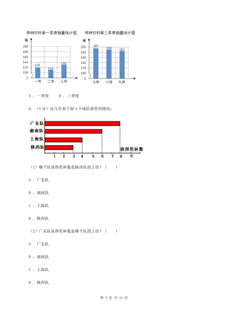 小学数学人教版四年级上册7条形统计图C卷.doc_第3页