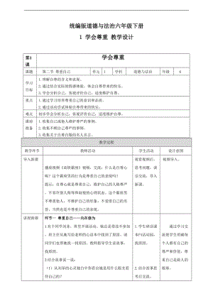 部編版道德與法治六年下冊(cè)第1課《學(xué)會(huì)尊重》教案表格式