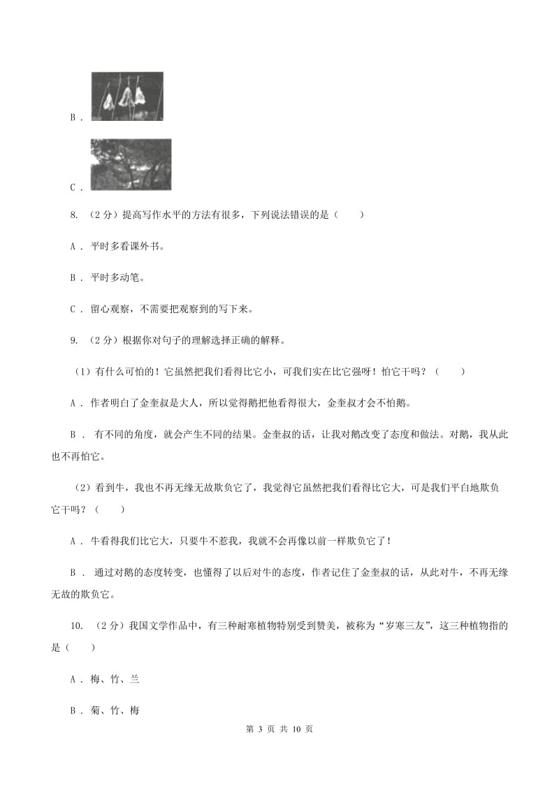 赣南版2020年度小升初语文升学考试试卷（I）卷.doc_第3页