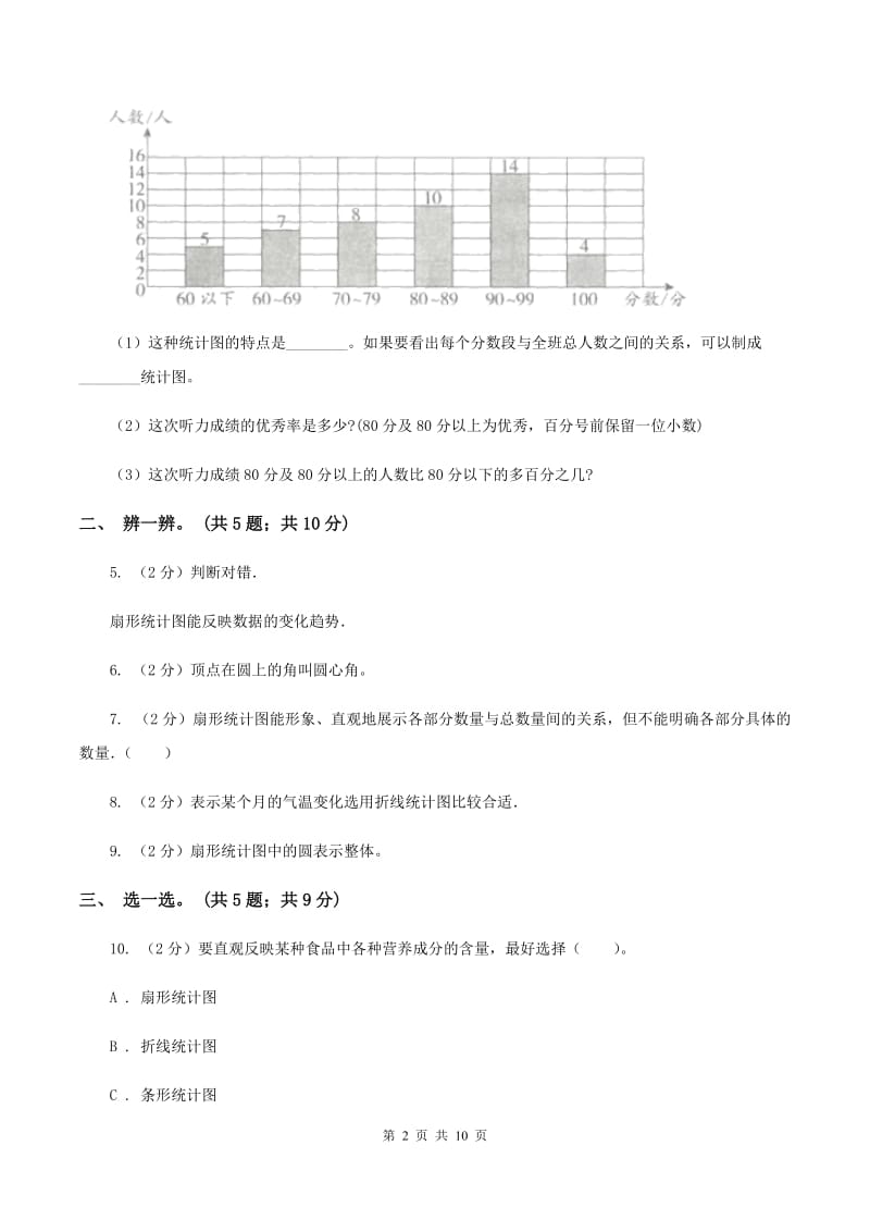 人教版数学六年级上册 第七单元扇形统计图 单元测试卷（一）（I）卷.doc_第2页