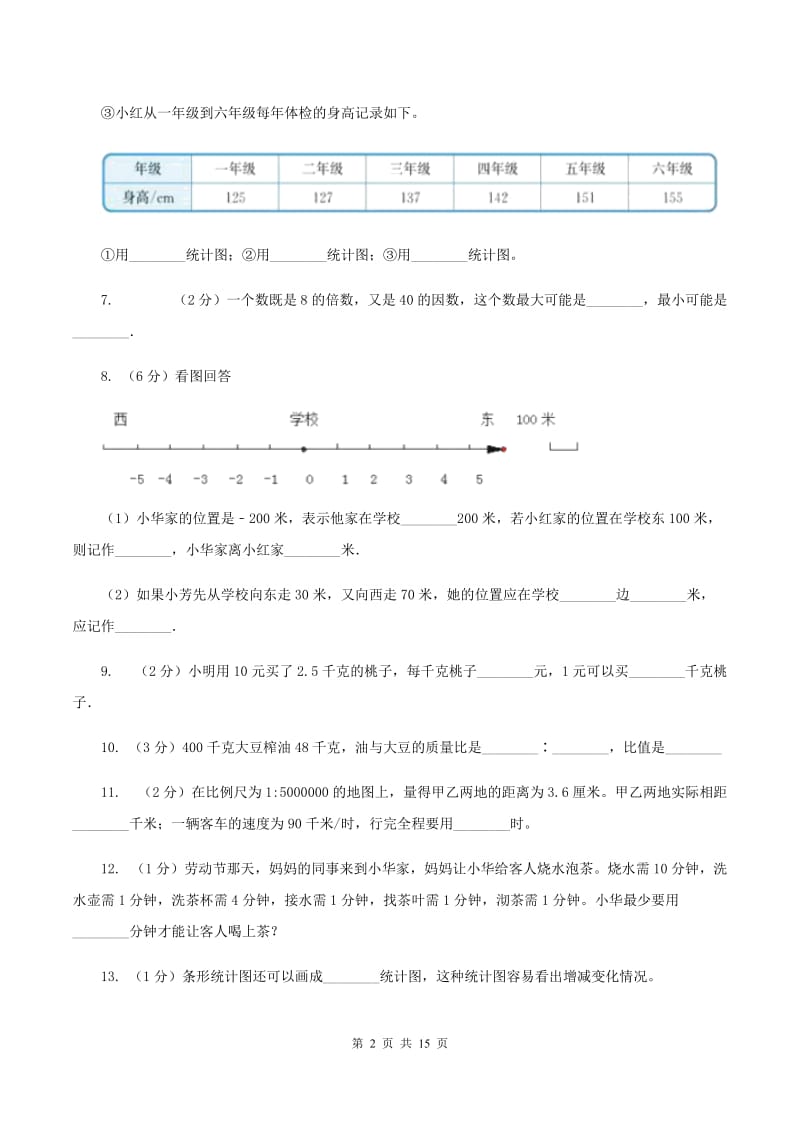 北师大版小学2020年毕业数学试卷（I）卷.doc_第2页