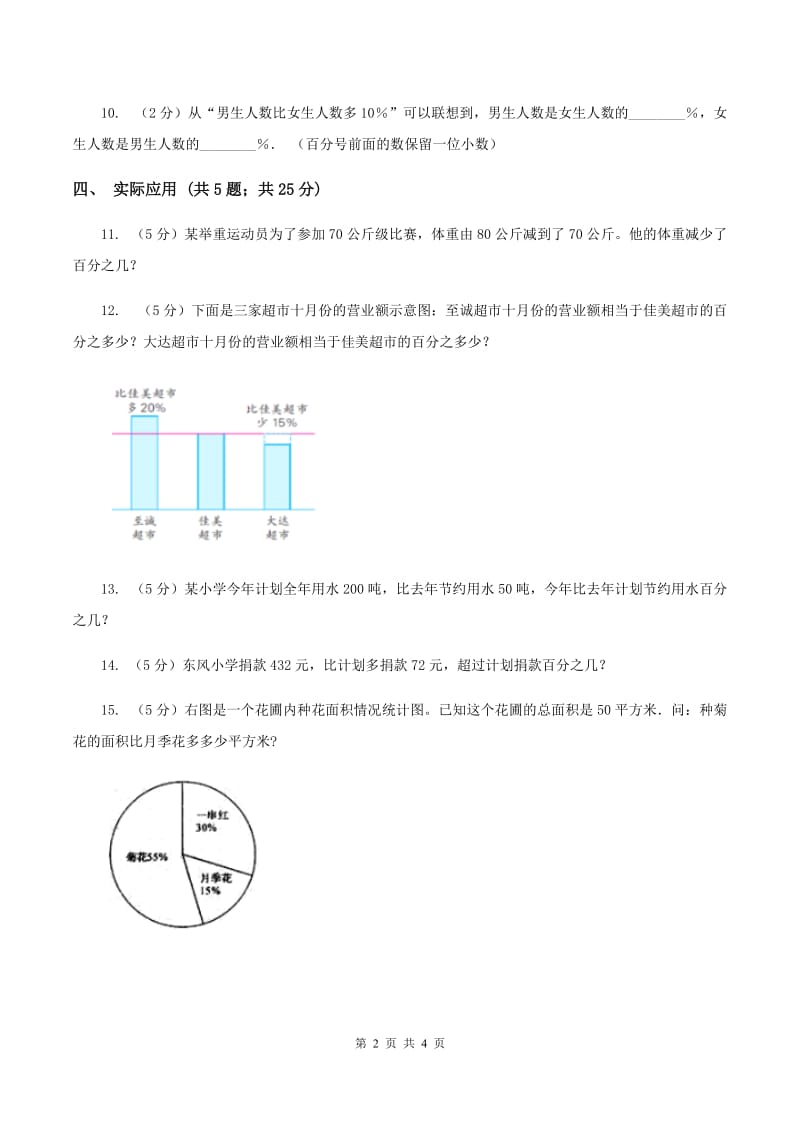 人教版数学六年级上册 第六单元第四课时求一个数比另一个数多（少）百分之几 同步测试C卷.doc_第2页