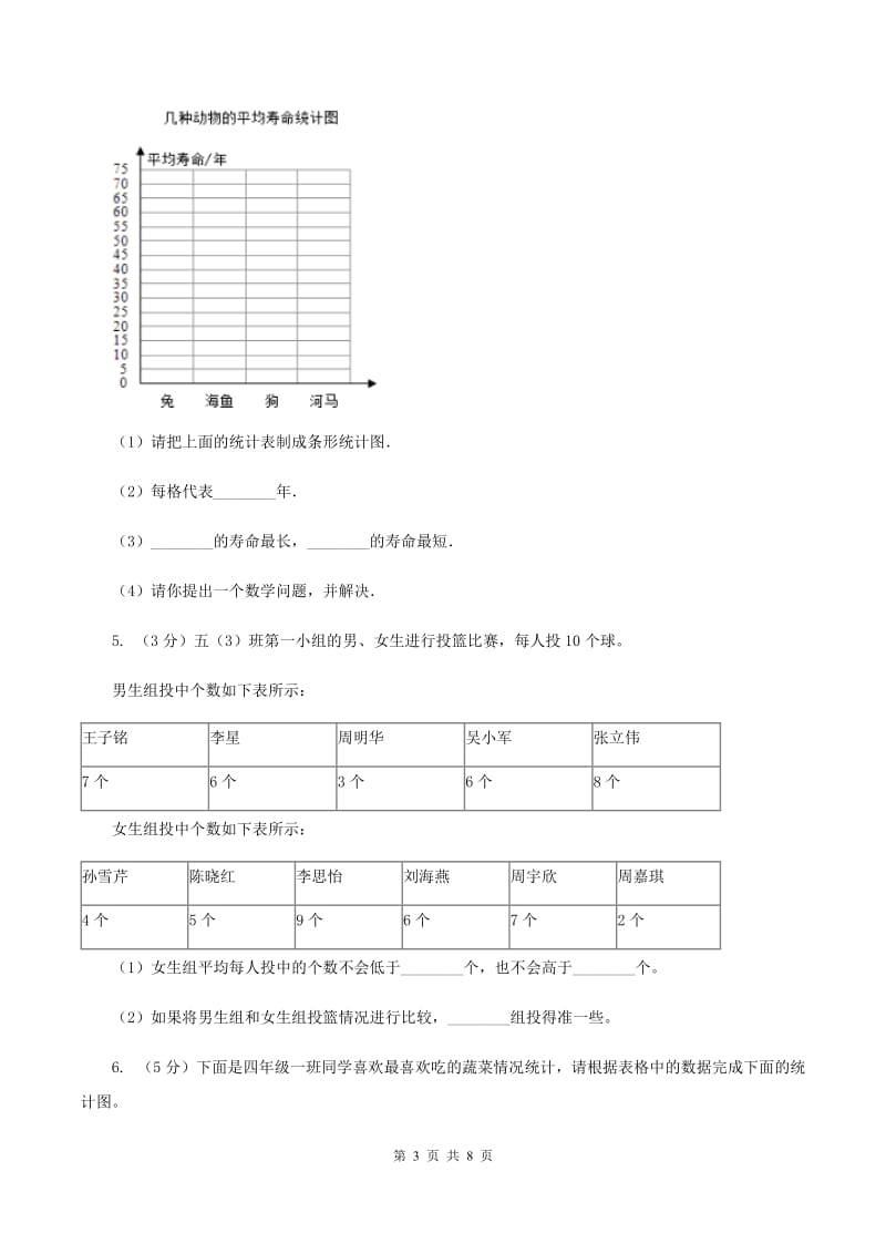 人教版数学四年级上册 第七单元第二课时1格表示多个单位的条形统计图 同步测试C卷.doc_第3页