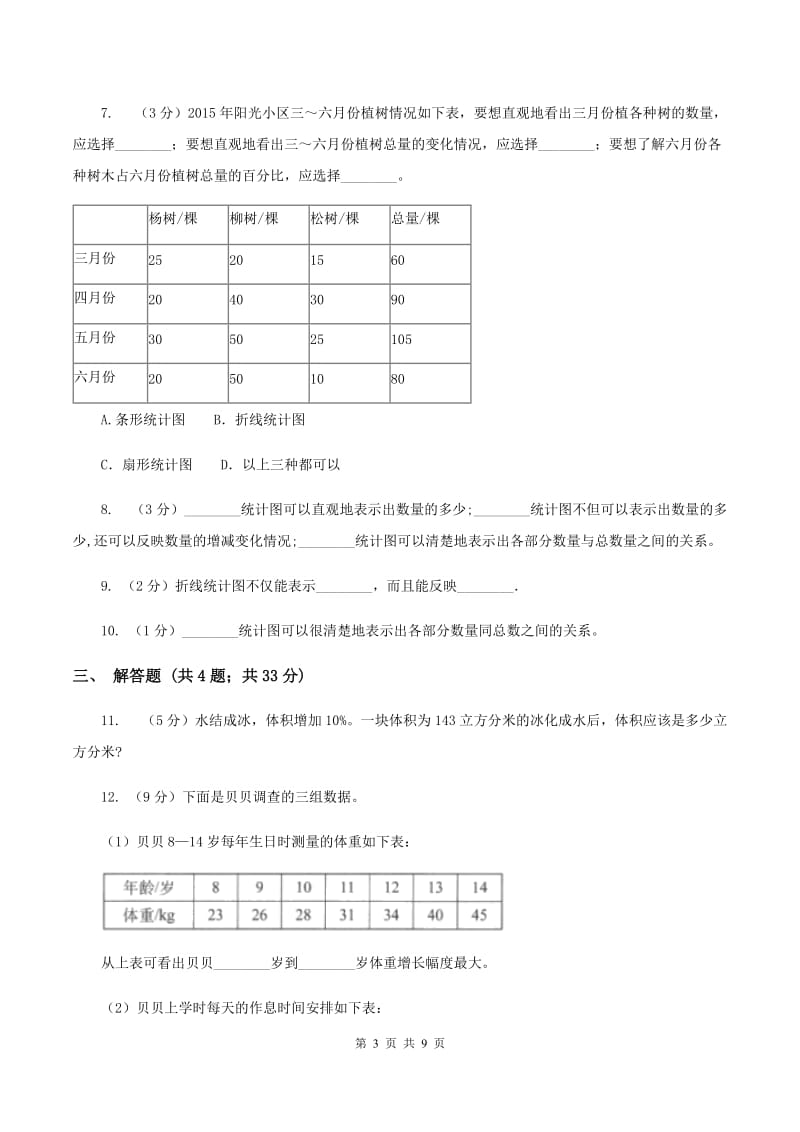 苏教版小学数学六年级下册 1.1扇形统计图 同步练习 A卷.doc_第3页