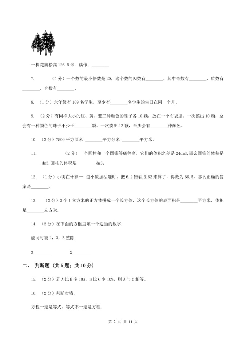 西师大版小升初数学模拟试卷（二）D卷.doc_第2页