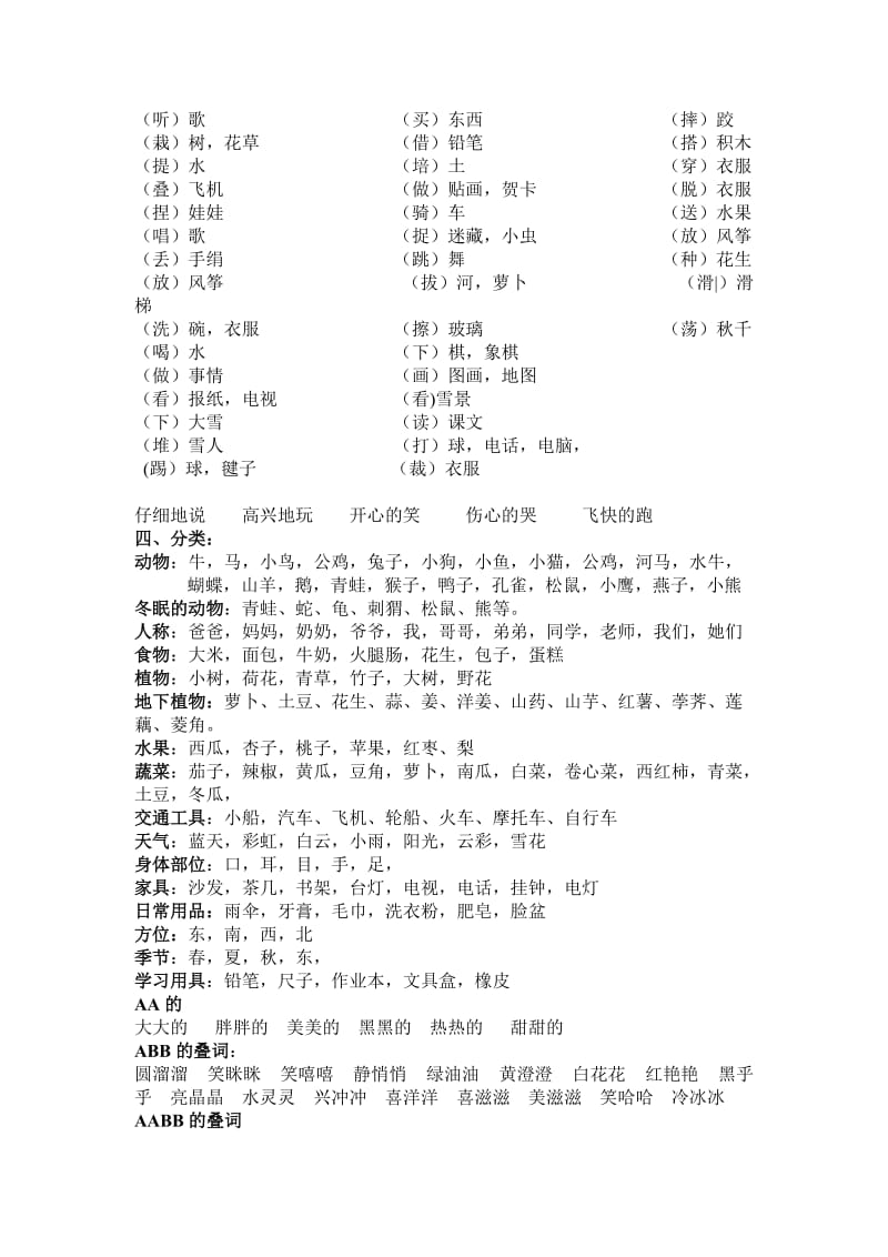 人教版一年级语文上册量词、反义词、动词分类总复习.doc_第2页