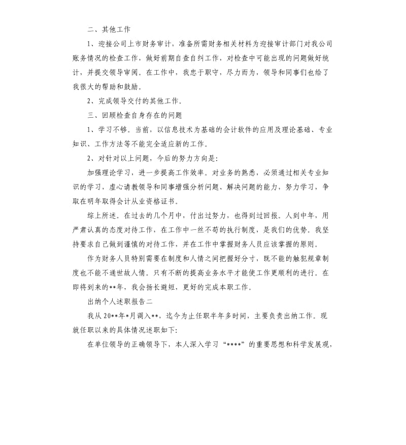 出纳个人述职报告5篇.docx_第2页