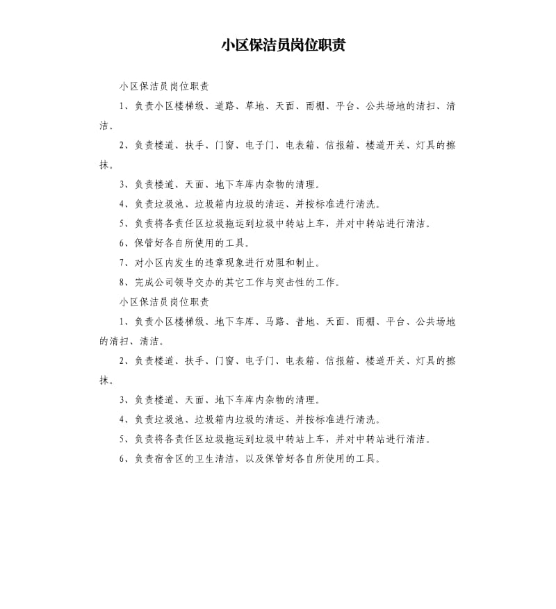 小区保洁员岗位职责.docx_第1页