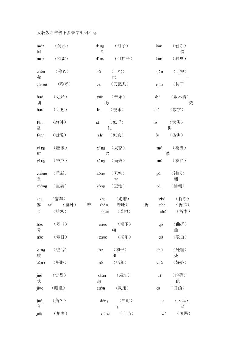 人教版四年级下多音字组词汇总.doc_第1页