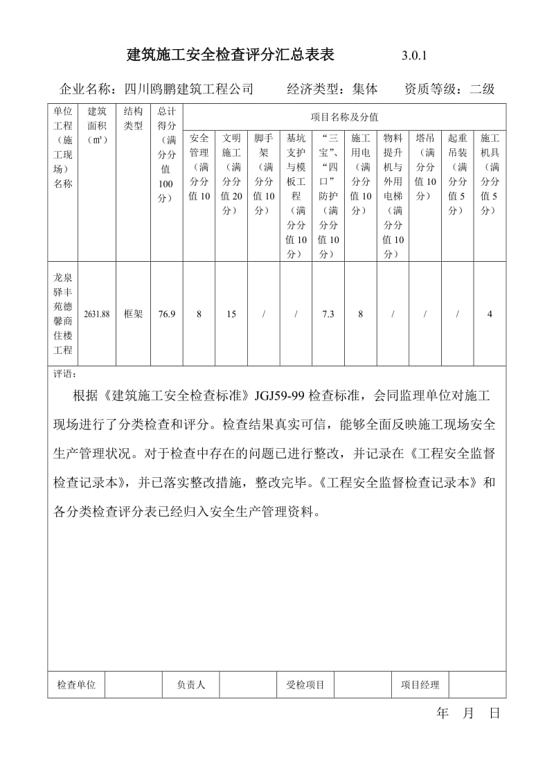 建筑施工安全检查评分汇总表表驿丰.doc_第1页