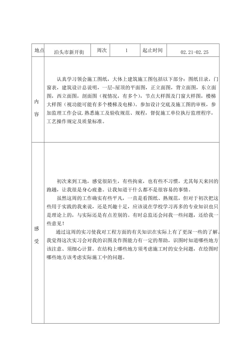 工程监理实习周记1.doc_第1页