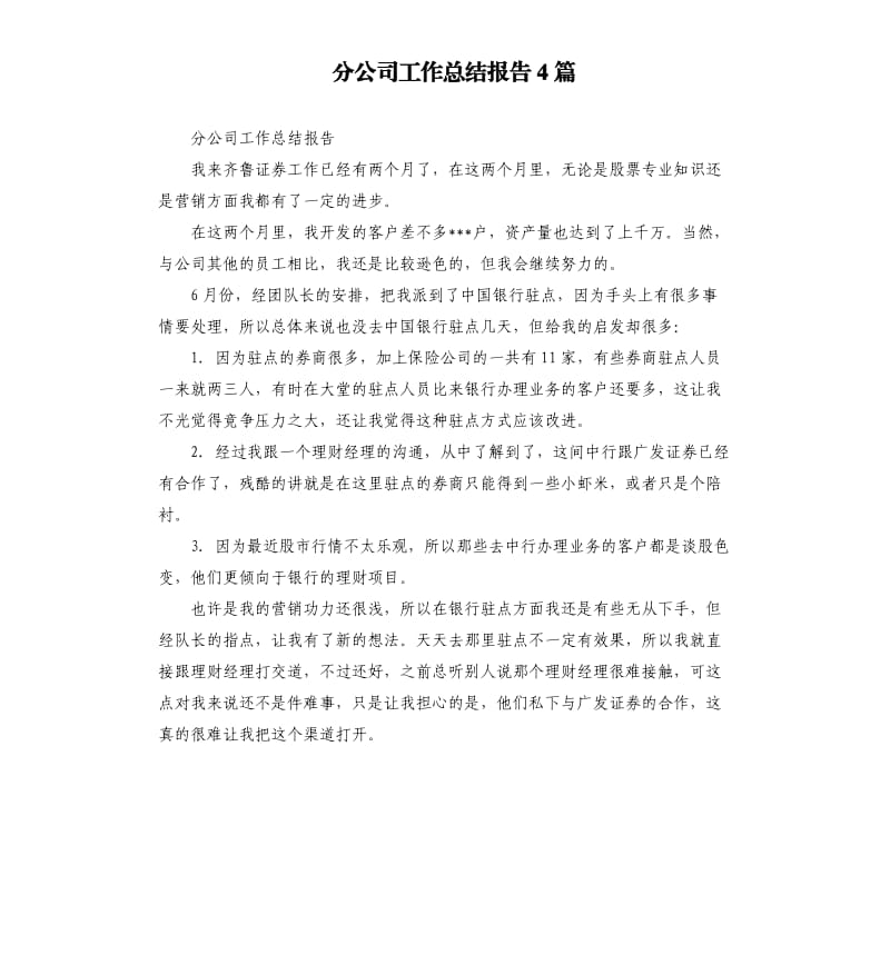 分公司工作总结报告4篇.docx_第1页