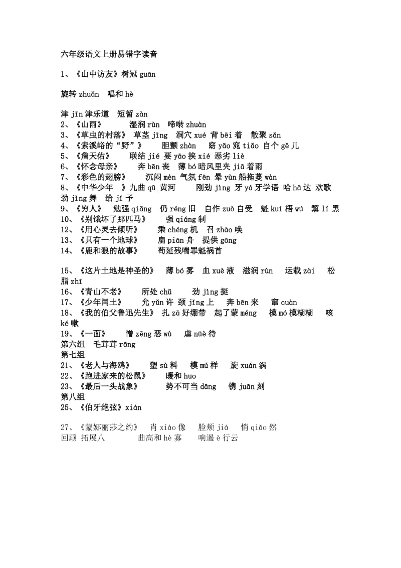 六年级语文上册易错字读音.doc_第1页