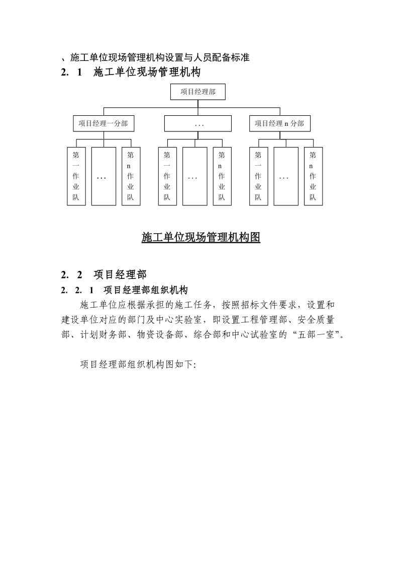 施工单位现场管理机构设置与人员配备标准.doc_第1页