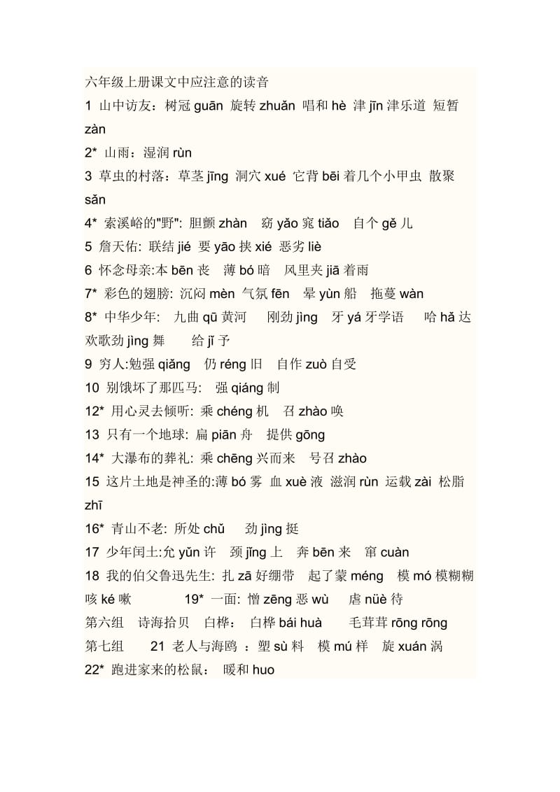 六年级上册课文中应注意的读音.doc_第1页