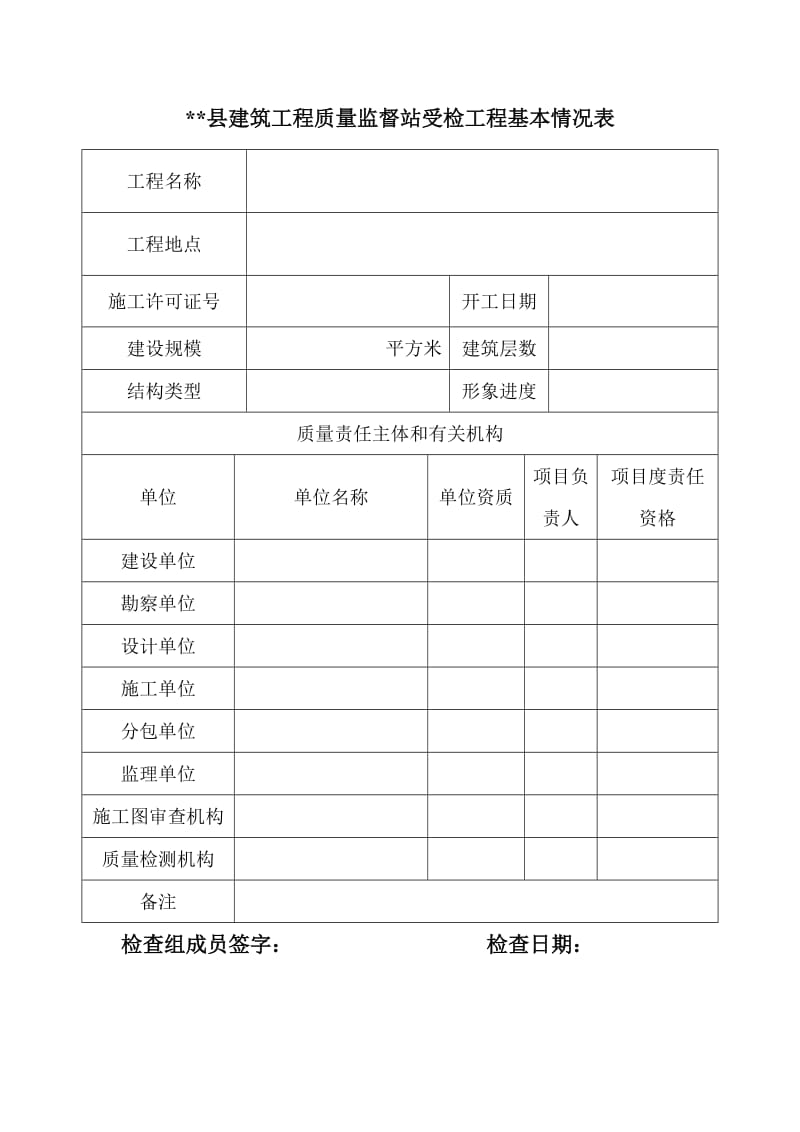 建筑工程质量监督站受检工程基本情况表.doc_第1页