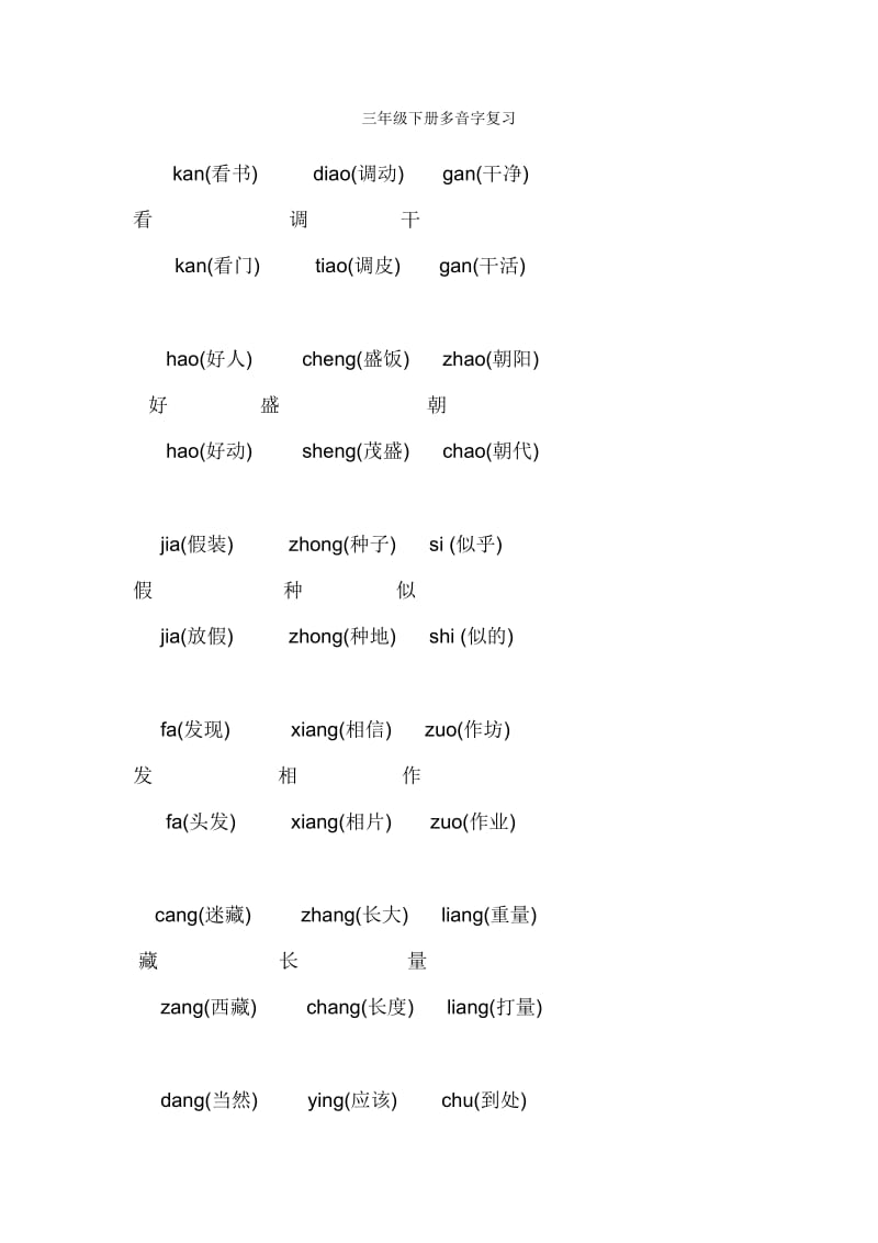 人教版小学三年级下册语文多音字复习.doc_第1页