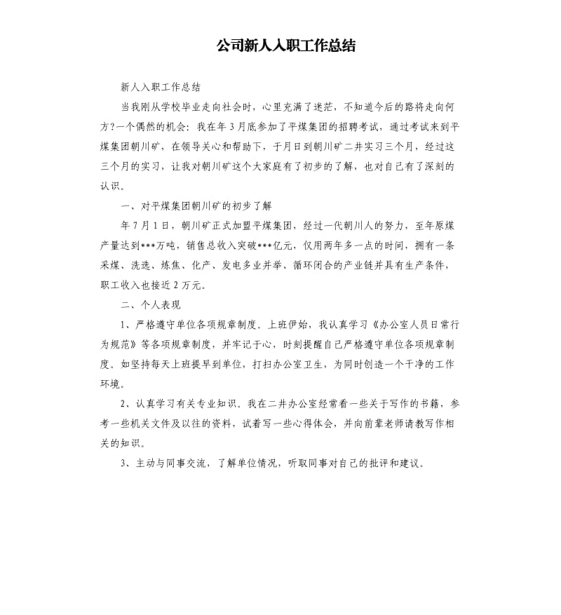 公司新人入职工作总结.docx_第1页