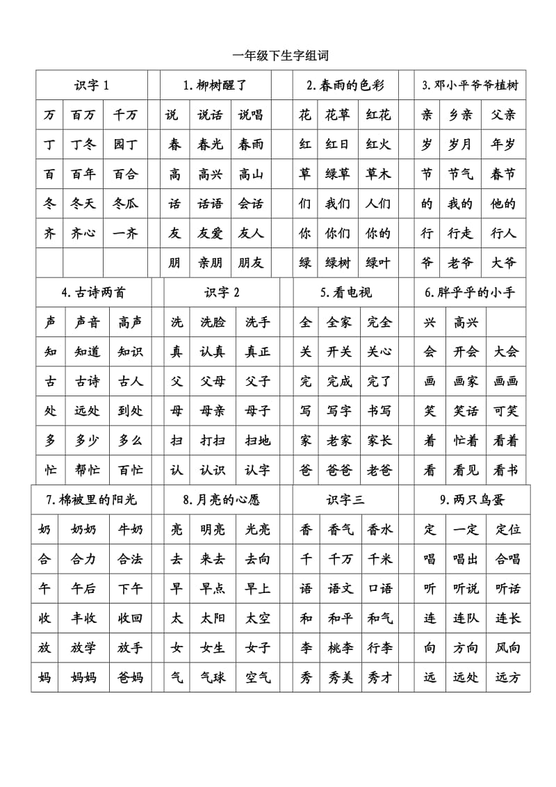 人教版一年级下生字组词.doc_第1页