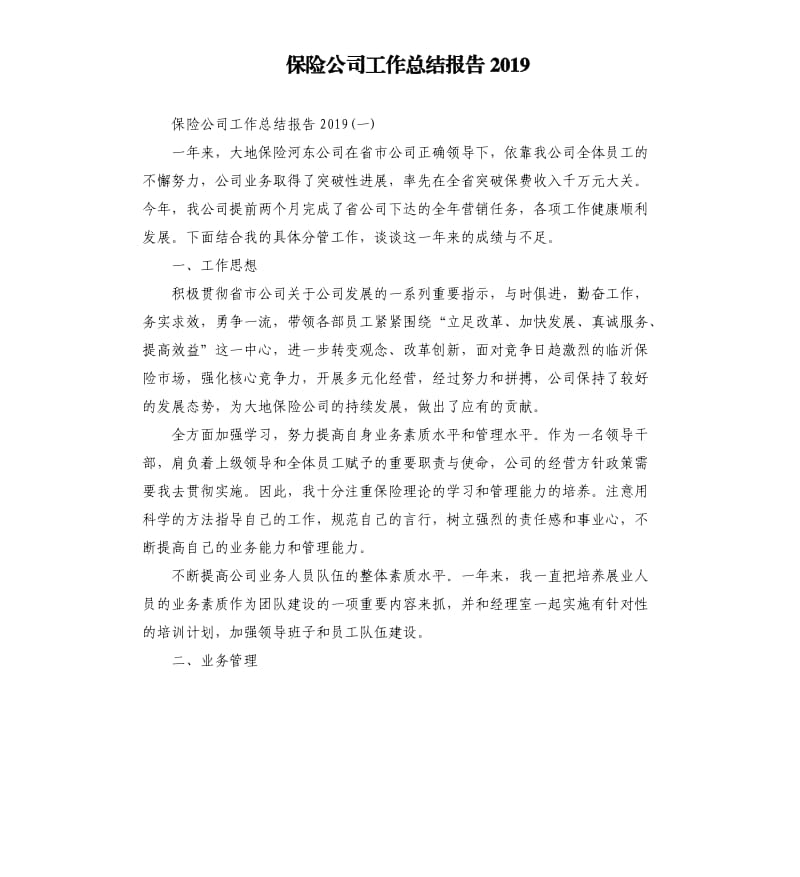 保险公司工作总结报告2019.docx_第1页