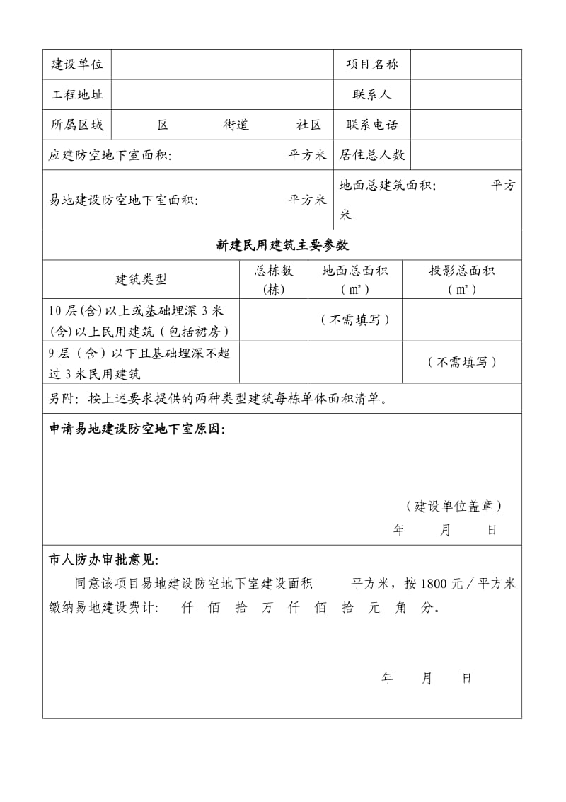 新建民用建筑防空地下室易地建设申请书填写说明.doc_第2页