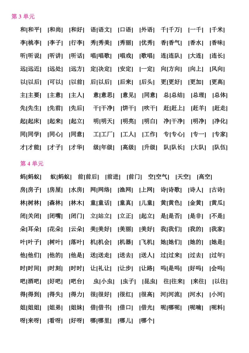 人教版一年级下册复习抄写会写生字组词1-4单元.doc_第2页