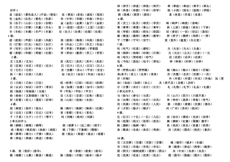 人教版小学语文二年级上册词语表.doc_第1页