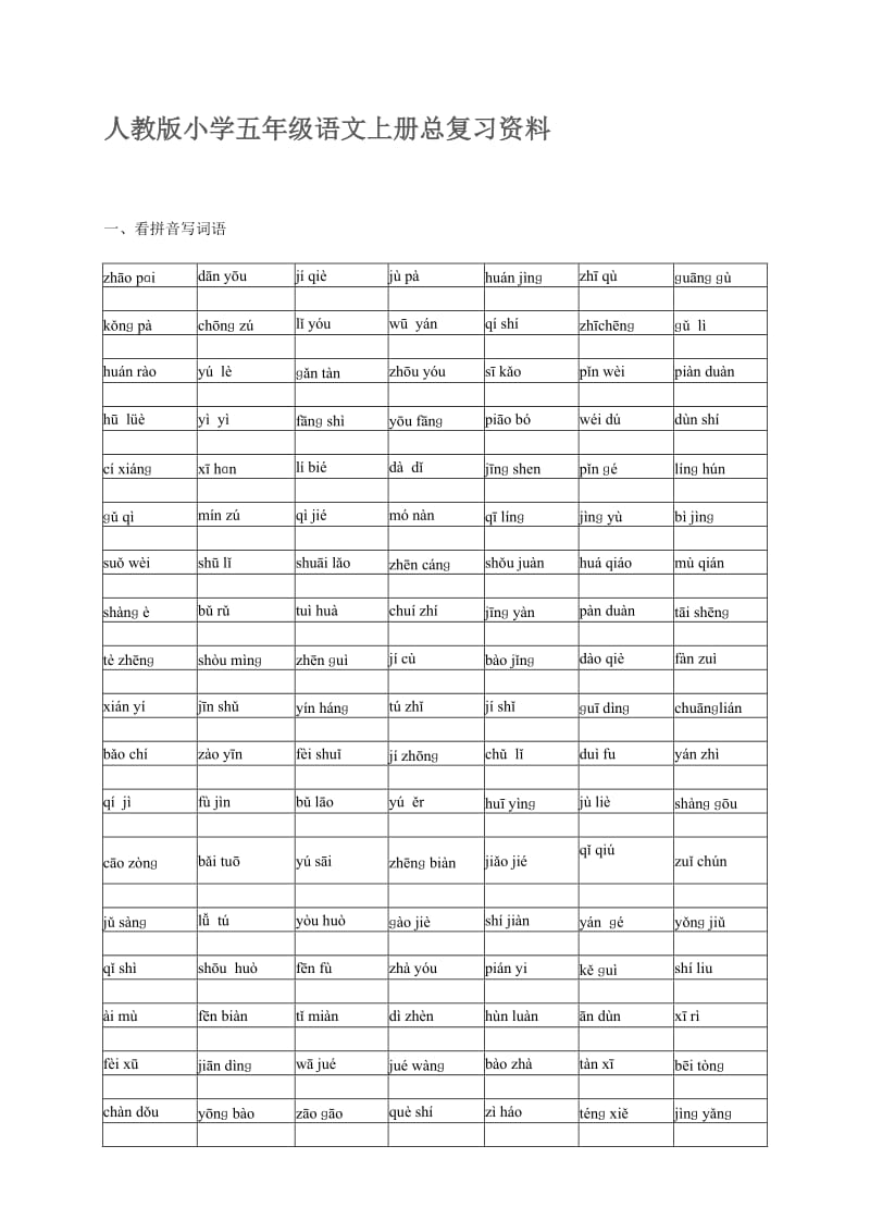 人教版小学五年级语文上册总复习资料.doc_第1页