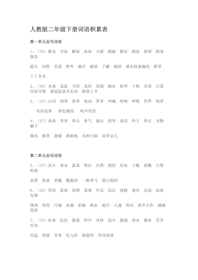 人教版二年级下册词语积累表.doc_第1页