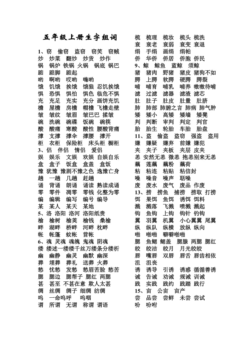 五年级上册生字组词(全)校正稿.doc_第1页