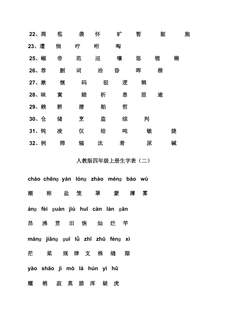 人教版四年级上册生字表.doc_第2页