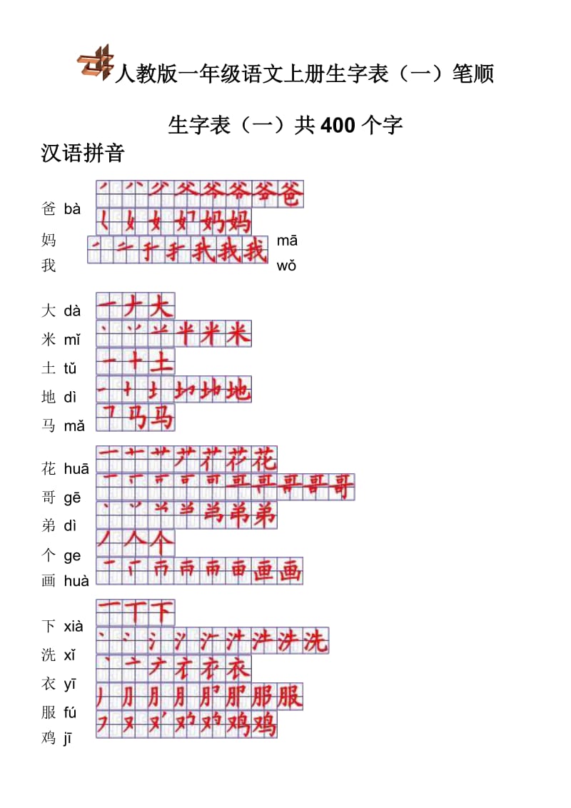 人教版一年级语文上册生字表笔顺.doc_第1页