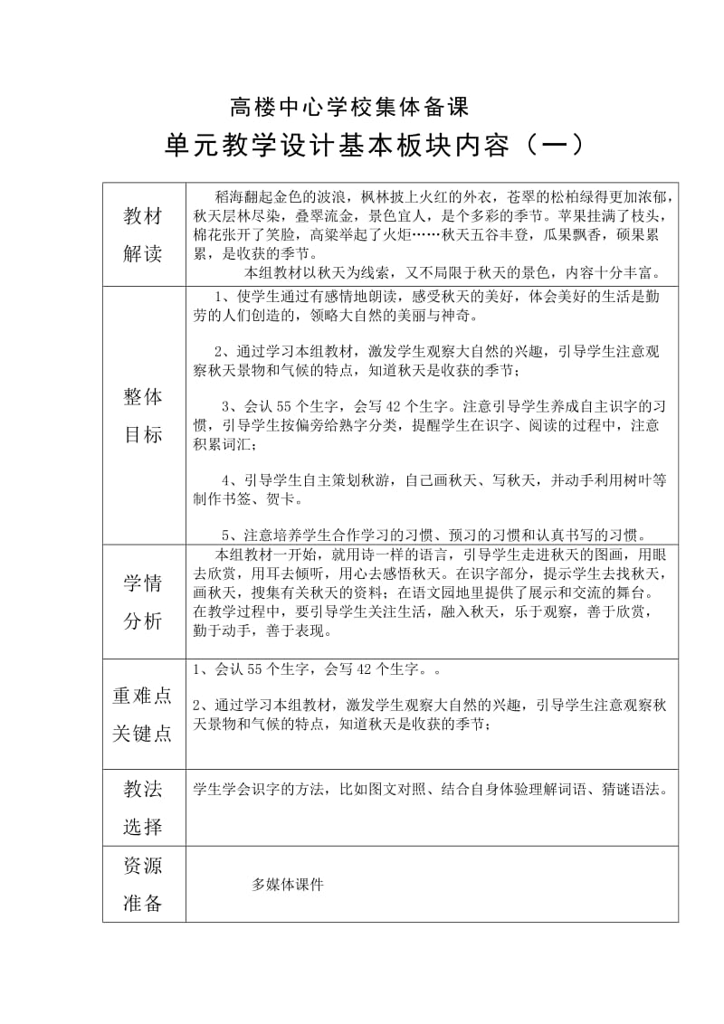 二年级语文上册第一单元集体备课.doc_第1页