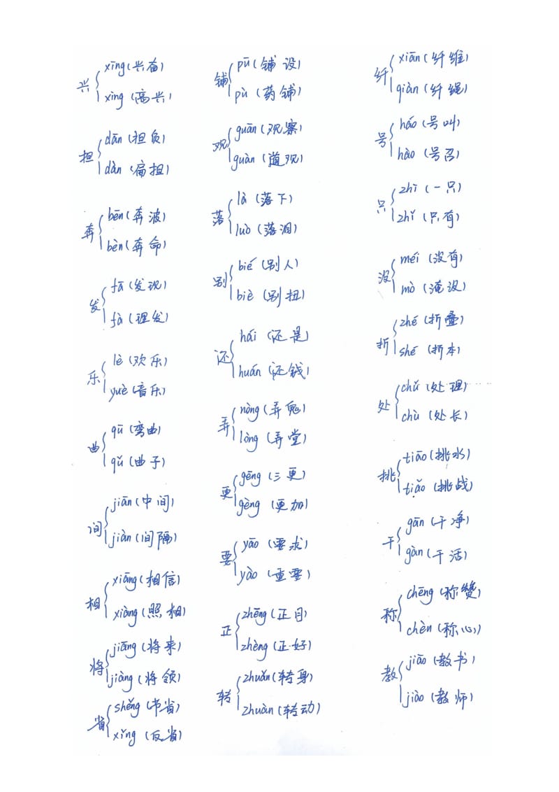 人教版二年级(上)多音字近、反义词.doc_第2页