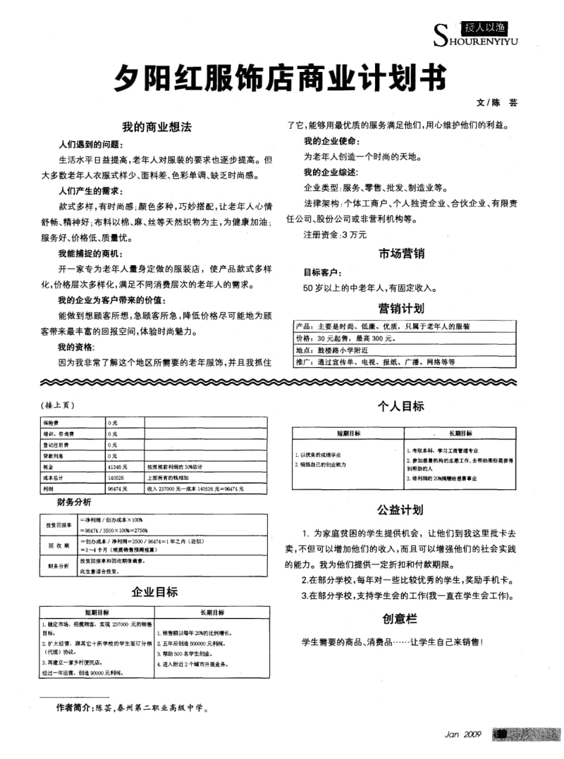 【计划书】夕阳红服饰店商业计划书_第1页