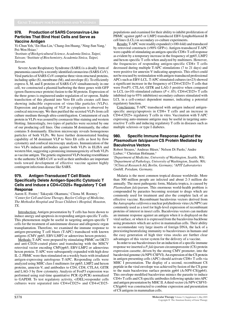 【病毒外文文献】2005 978_ Production of SARS Coronavirus-Like Particles That Bind Host Cells and Serve as Vaccine Antigen_第1页