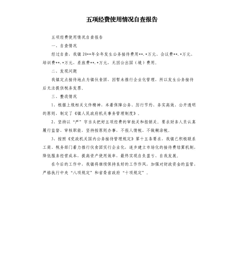 五项经费使用情况自查报告.docx_第1页