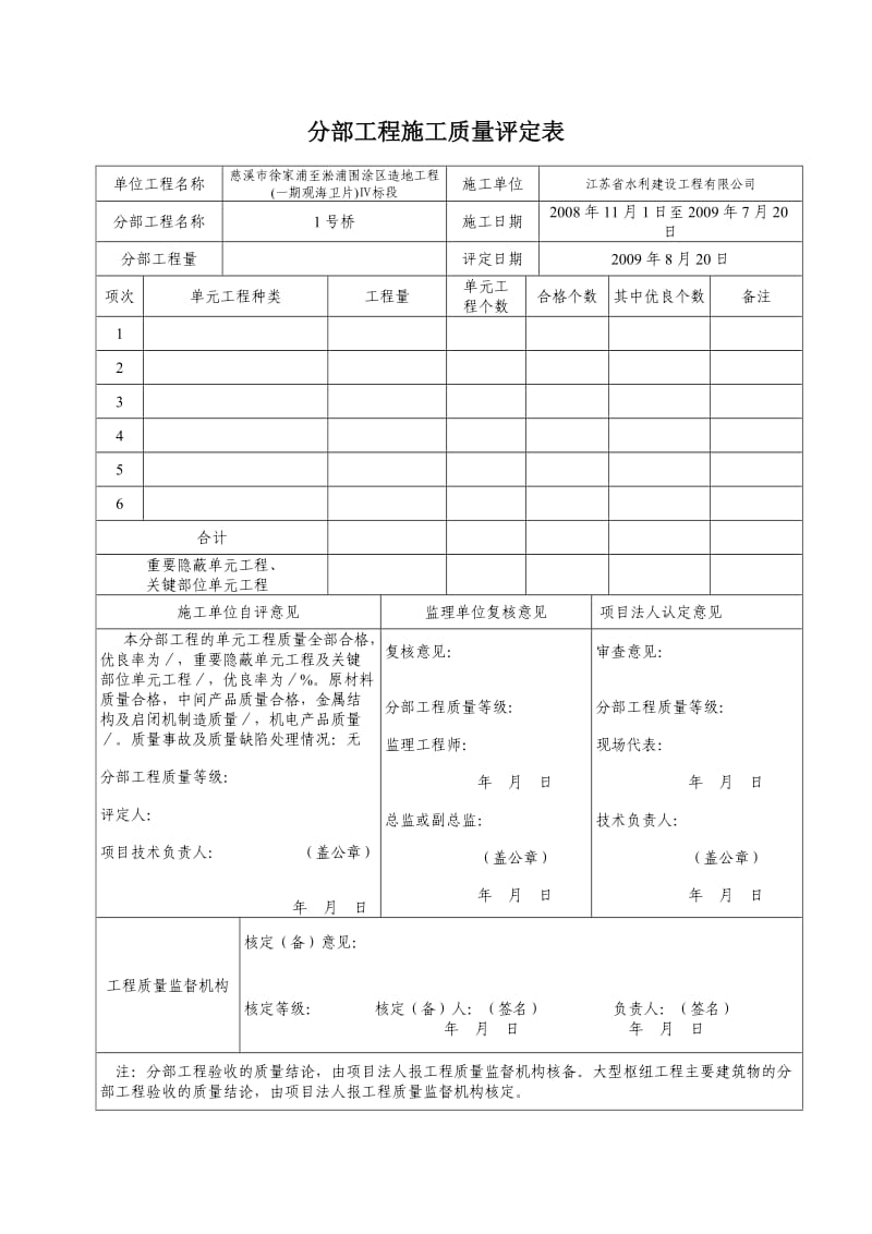 水利工程分部工程施工质量评定表.doc_第2页