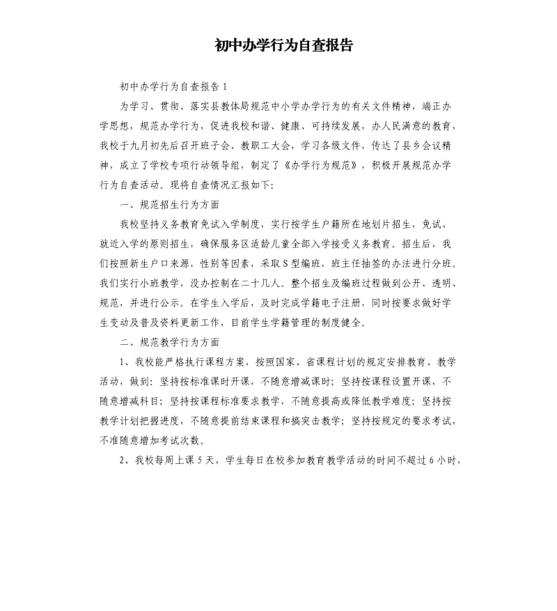 初中办学行为自查报告.docx_第1页