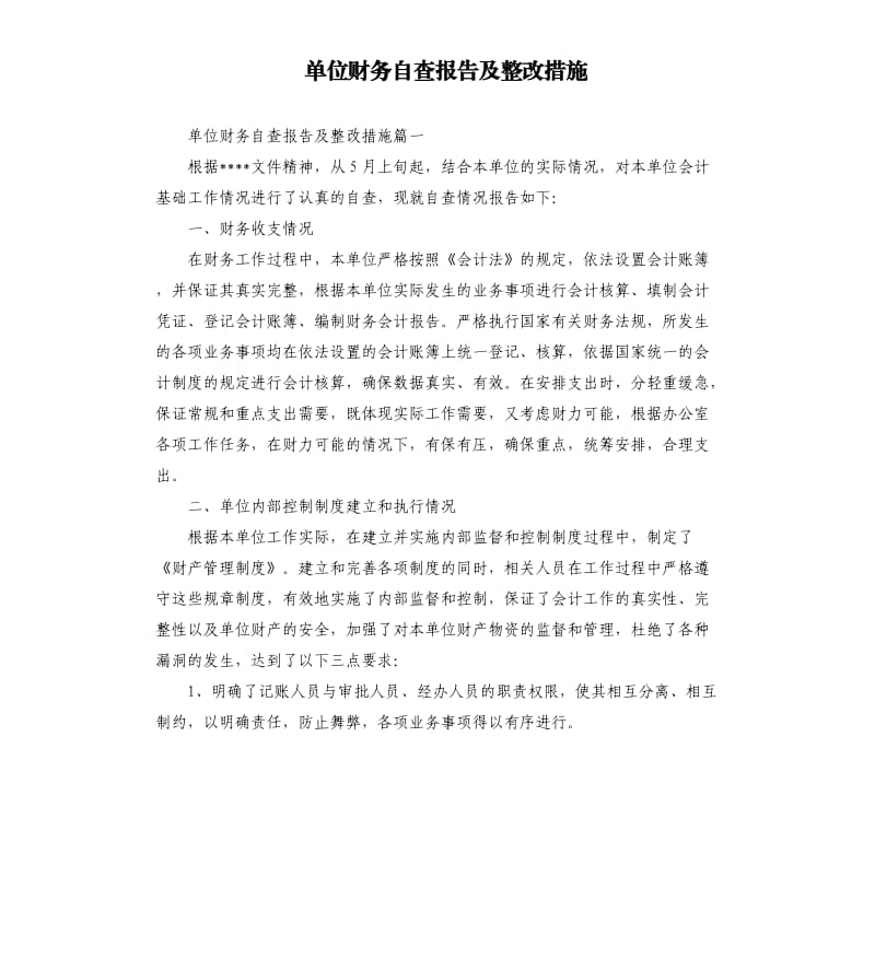 单位财务自查报告及整改措施.docx_第1页