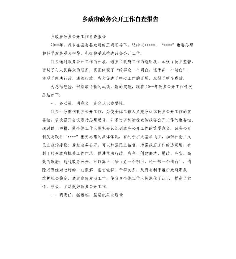 乡政府政务公开工作自查报告.docx_第1页