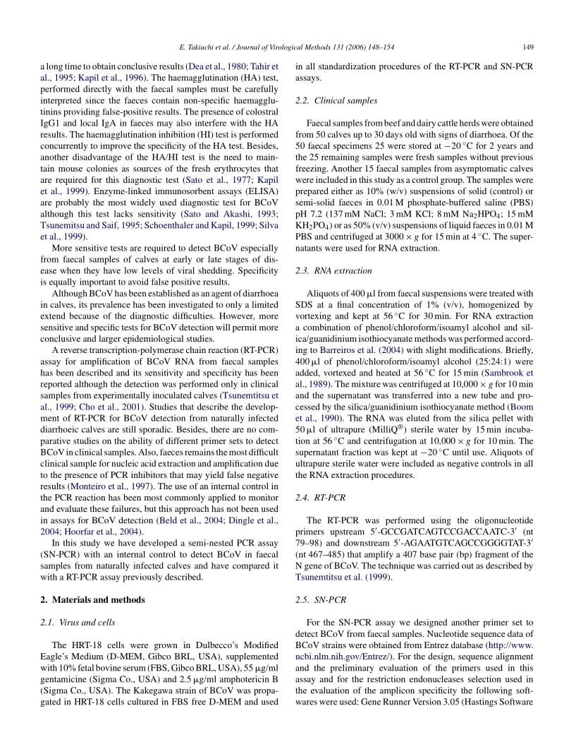 【病毒外文文献】2006 Improved detection of bovine coronavirus N gene in faeces of calves infected naturally by a semi-nested PCR assay a_第2页