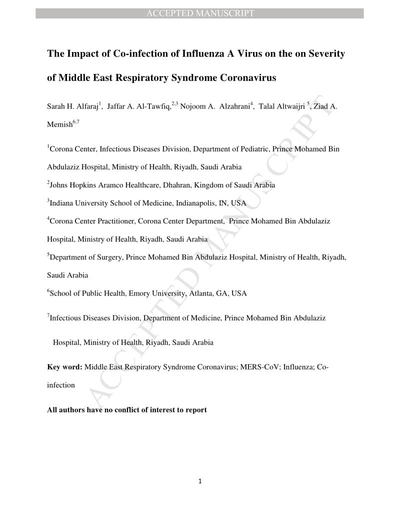 【病毒外文文献】2017 The impact of co-infection of influenza A virus on the severity of Middle East Respiratory Syndrome Coronavirus_第2页