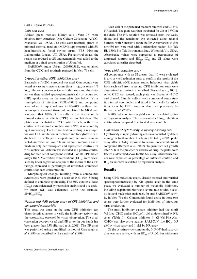 【病毒外文文献】2004 Inhibition of Severe Acute Respiratory Syndrome-Associated Coronavirus (SARSCoV) by Calpain Inhibitors and _-D-N4-H_第3页