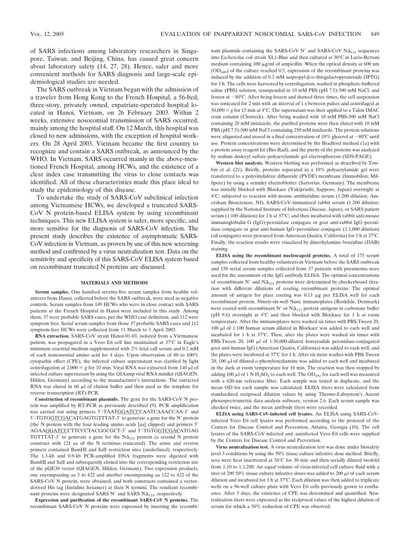 【病毒外文文献】2005 Evaluation of Inapparent Nosocomial Severe Acute Respiratory Syndrome Coronavirus Infection in Vietnam by Use of Hi_第2页