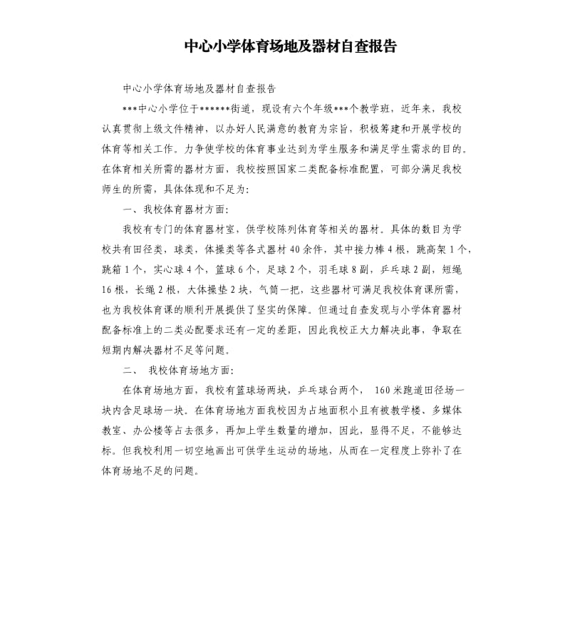 中心小学体育场地及器材自查报告.docx_第1页