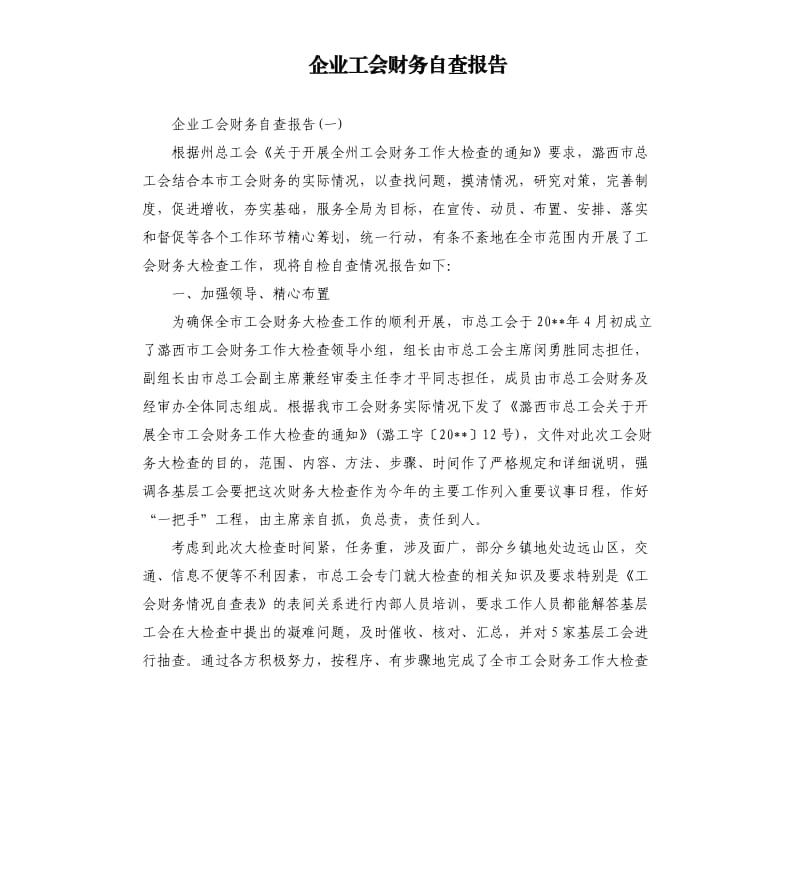 企业工会财务自查报告.docx_第1页