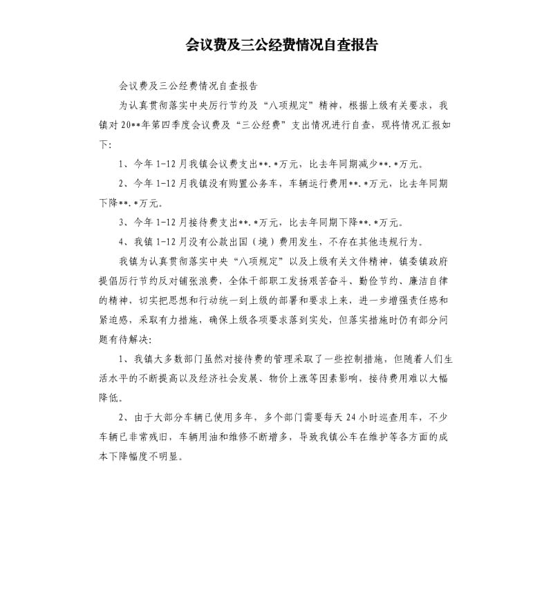 会议费及三公经费情况自查报告.docx_第1页