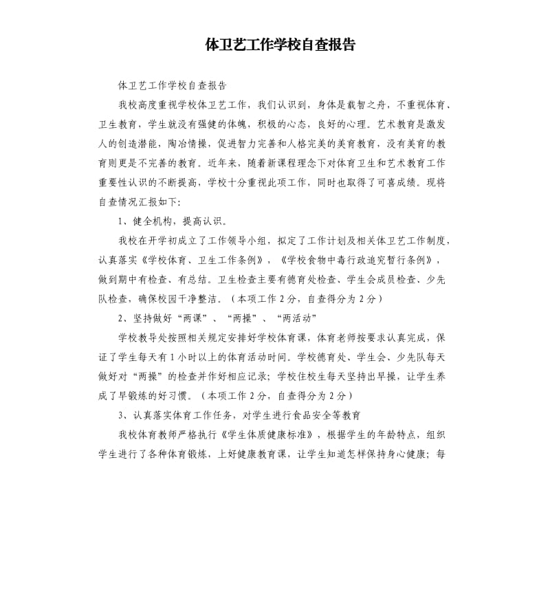 体卫艺工作学校自查报告.docx_第1页