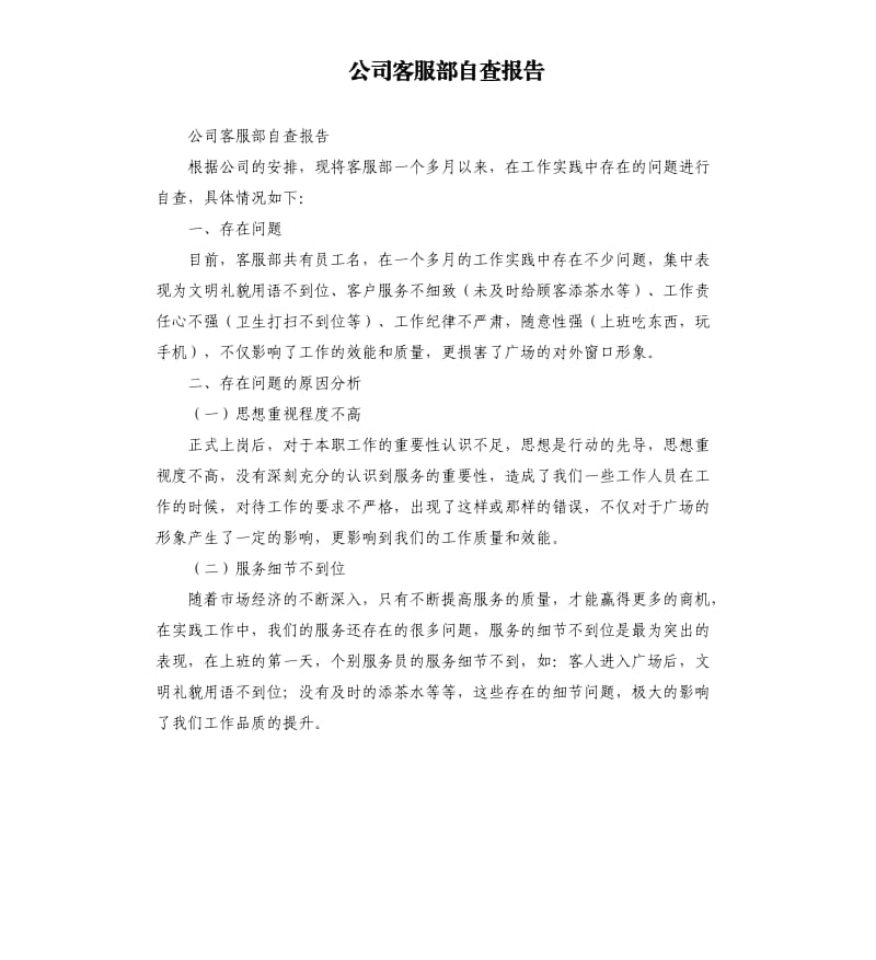 公司客服部自查报告.docx_第1页